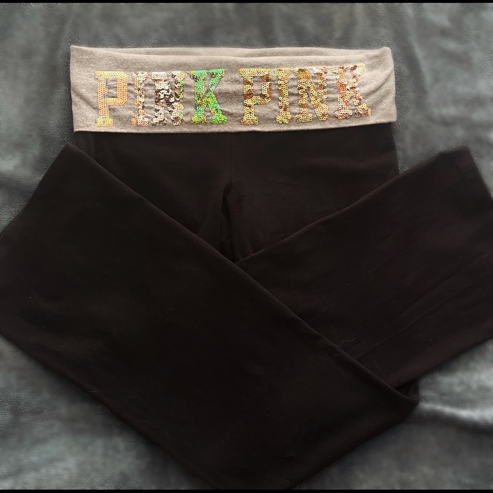 VS PINK fold over flare BLING leggings